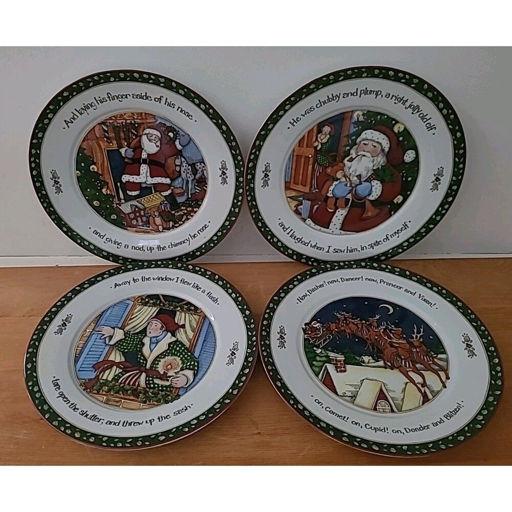 Set 4 Portmoirion Dinner Plates Susan Winget A Christmas Story Series 3 Boxed